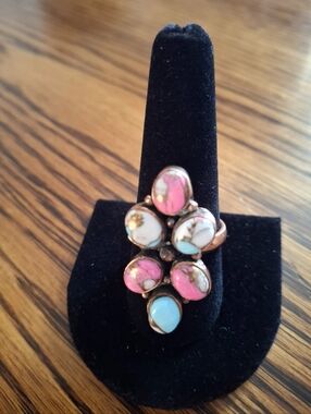 Ring Cotton Candy Cluster Set In Copper Frame And Band Size 9.5